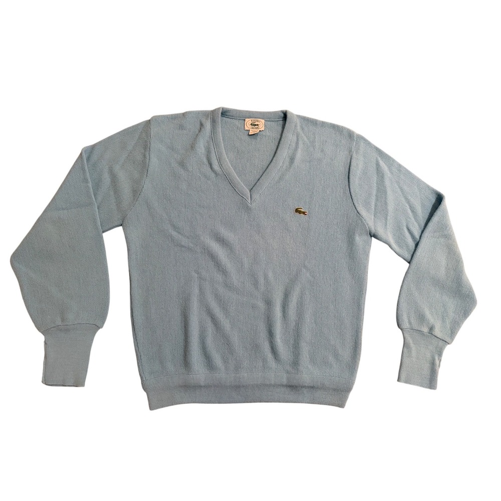 Izod Lacoste V-Neck Sweater Mens Medium Light Blue  Vintage Orlon USA‎ Made
